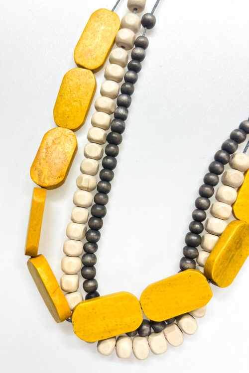 Wooden Bead & Oval Multistrand Necklace