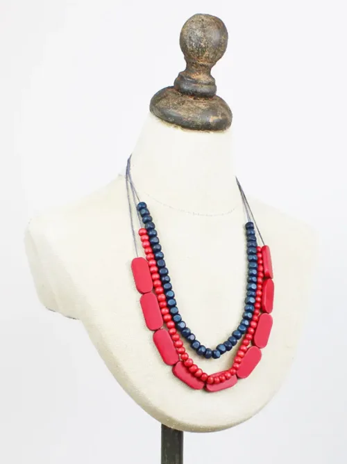 Wooden Bead & Oval Multistrand Necklace