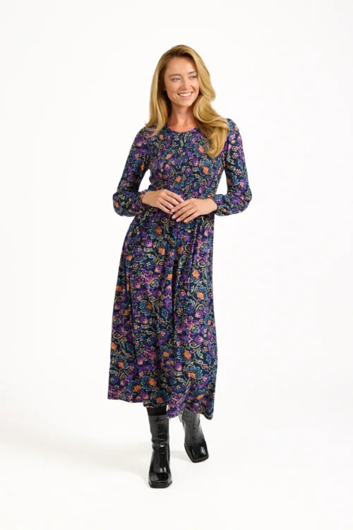 Floral Shirred Bodice Midi Dress