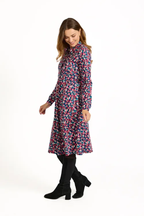 Abstract Leaf Button-Up Dress