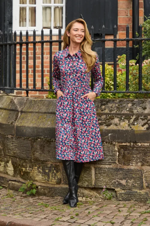 Abstract Leaf Button-Up Dress
