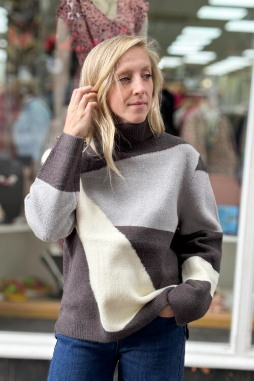 Tri-Colour Turtleneck Block Jumper