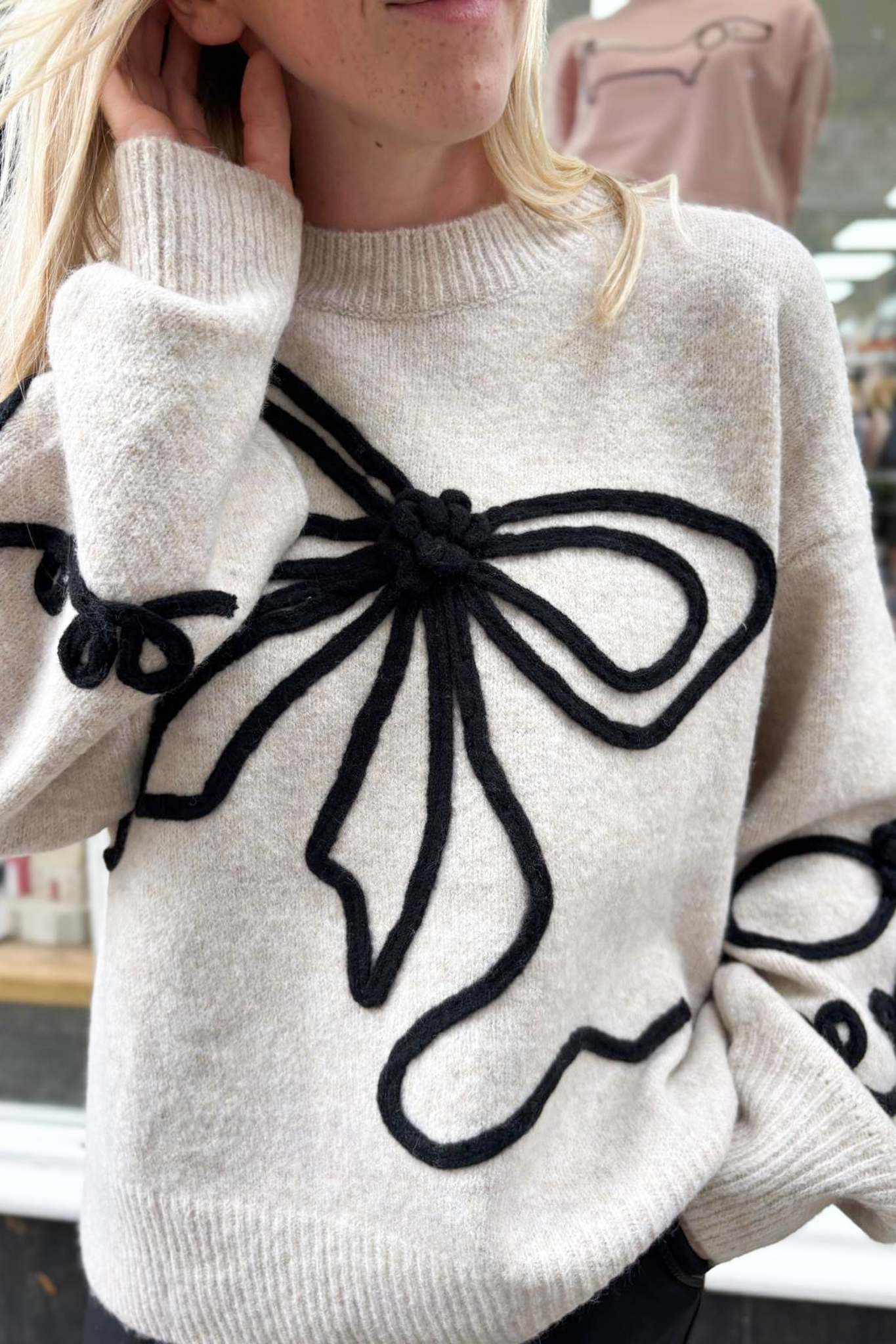 WOCLJU0044-Cream3 Oversized Bow Jumper