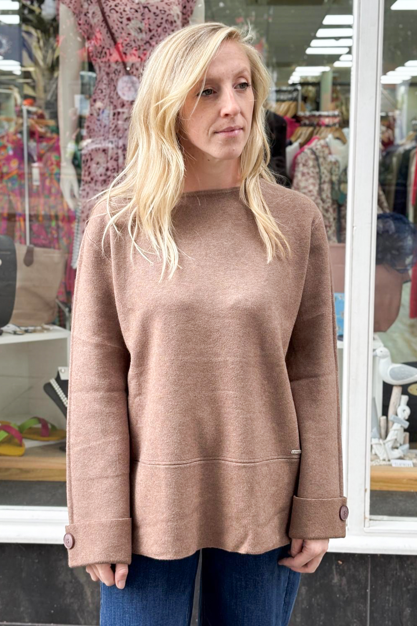 WOCLJU0052-2-2 Button Cuff Boxy Jumper