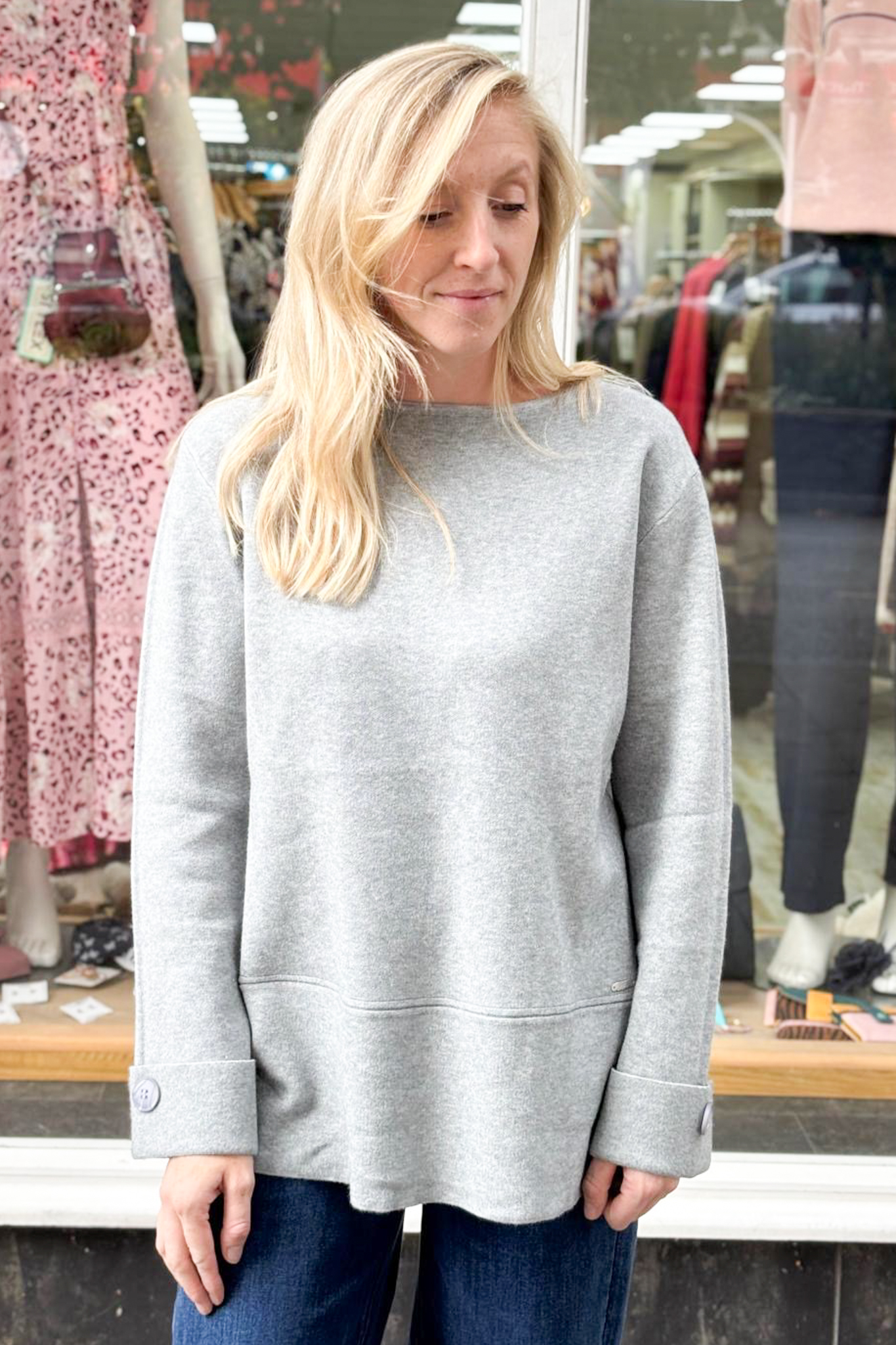 WOCLJU0052-3-2 Button Cuff Boxy Jumper