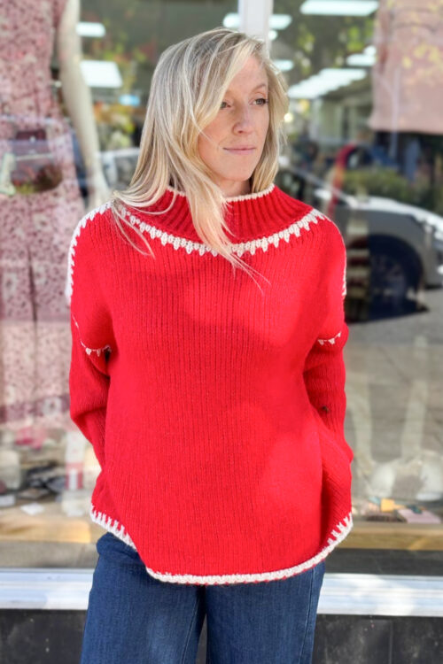 Contrast Stitch Knitted High-neck Jumper