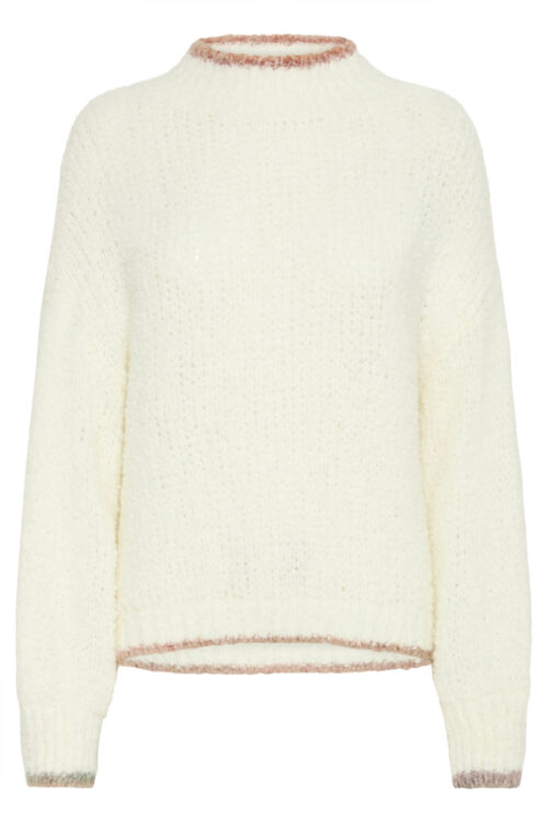 Cream and Pink Contrast Hem Knitted Jumper