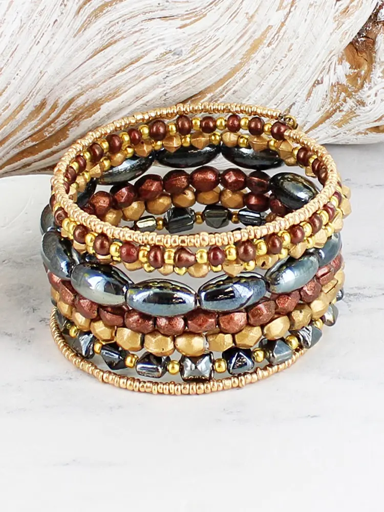 Metallic Bead Chunky Spiral Bracelet