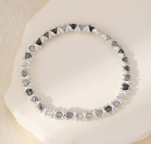 Silver Cross and Bead Bracelet