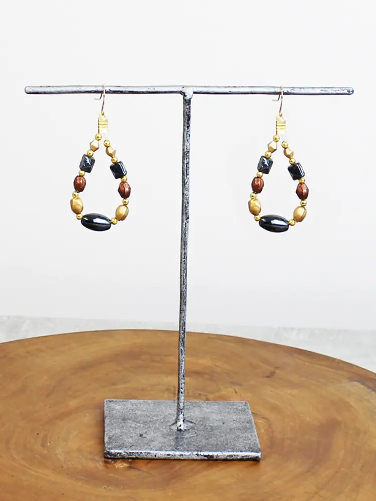WOJEER0342 - Bronze 2 Beaded Teardrop Drop Earring
