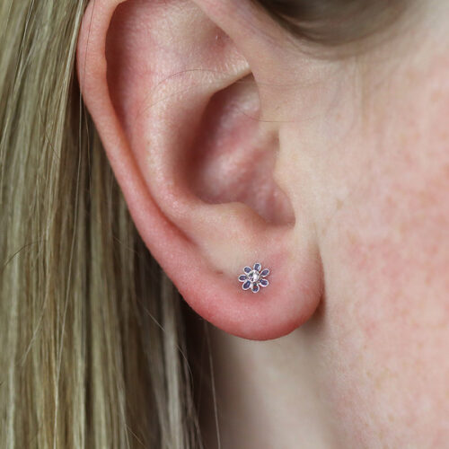 Tiny Enamel Flower Stud Earring