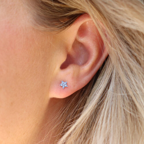 Tiny Crystal Star Stud Earrings in Blue