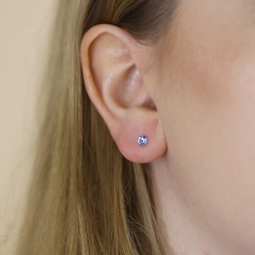 Tiny Silver Crystal Round Stud Earring