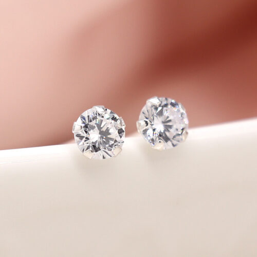 Tiny Silver Crystal Round Stud Earring