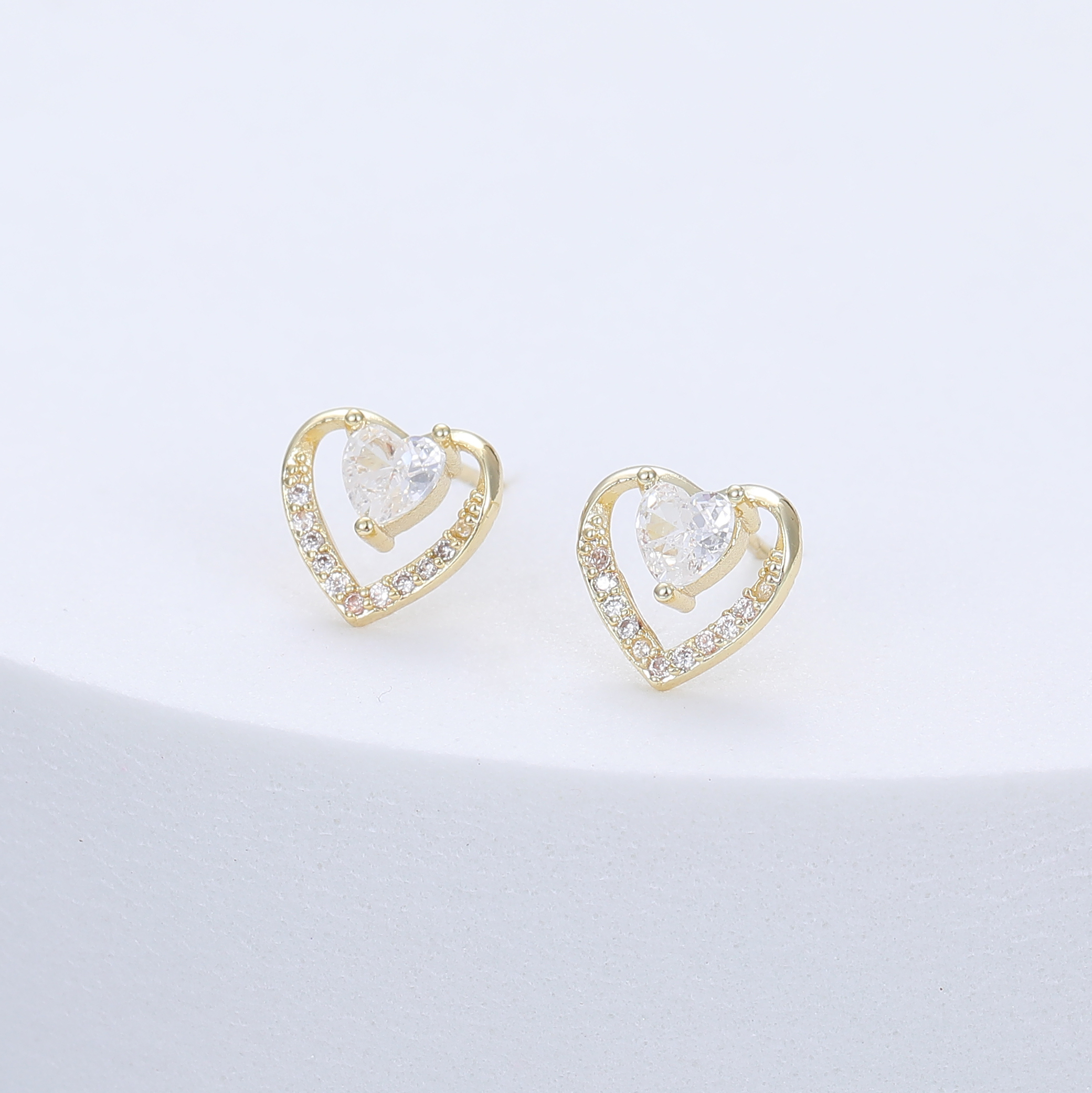 Diamante Double Heart Stud Earrings