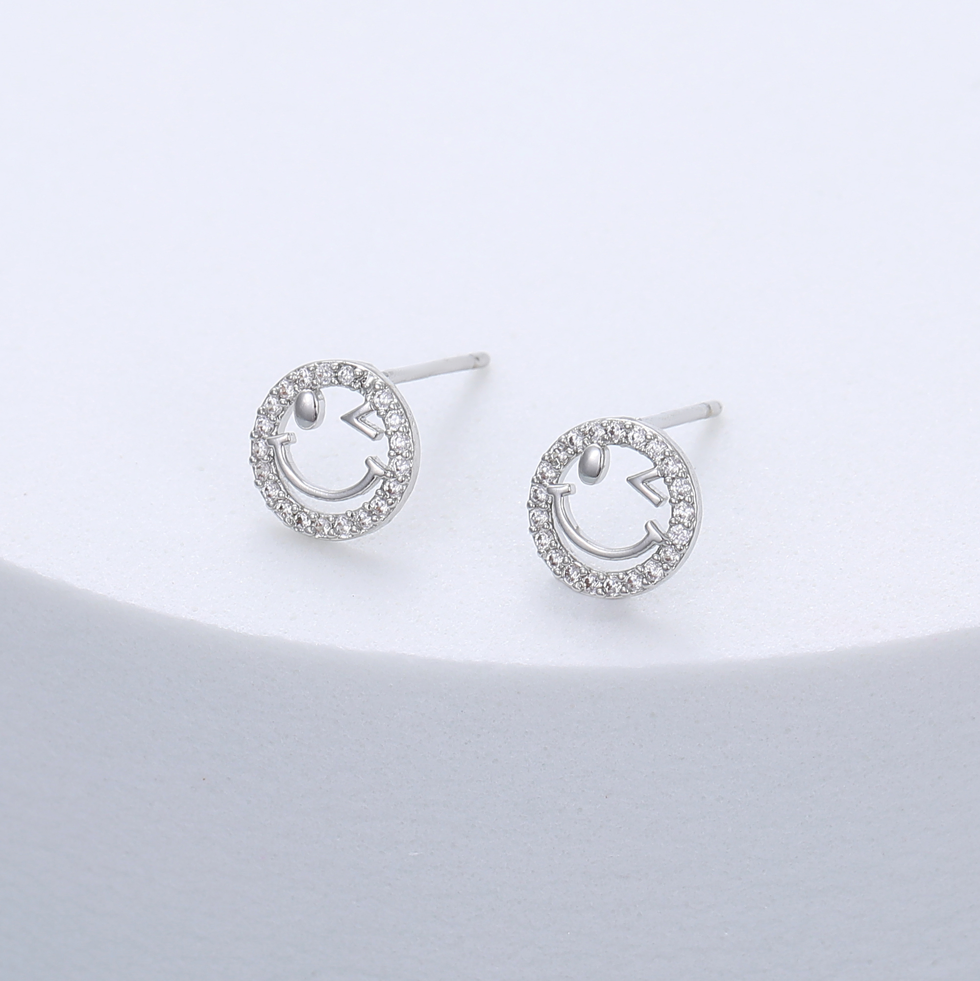 Diamante Winky Face Stud Earrings
