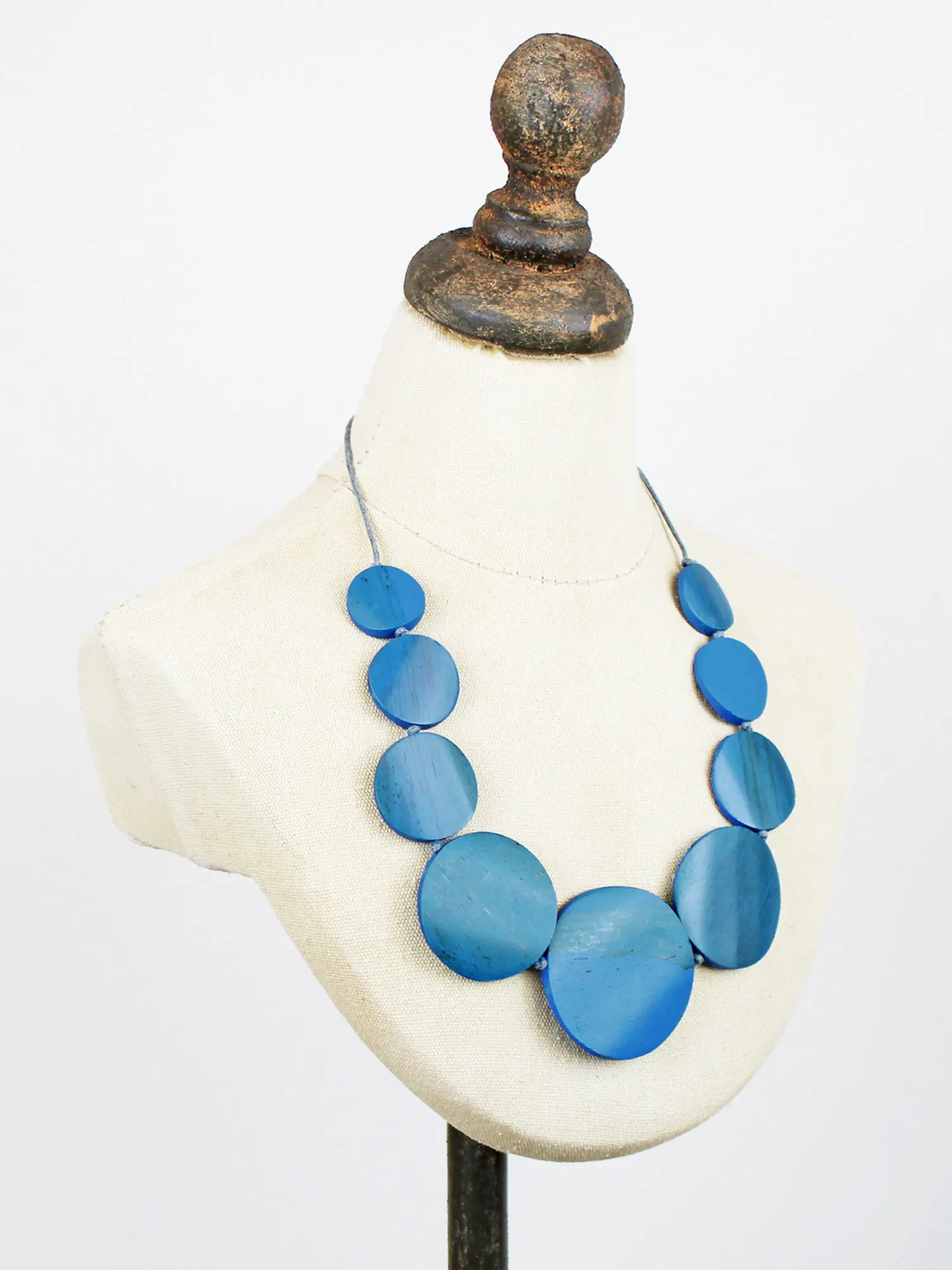 WOJENE00254 - Teal Wooden Disk Necklace