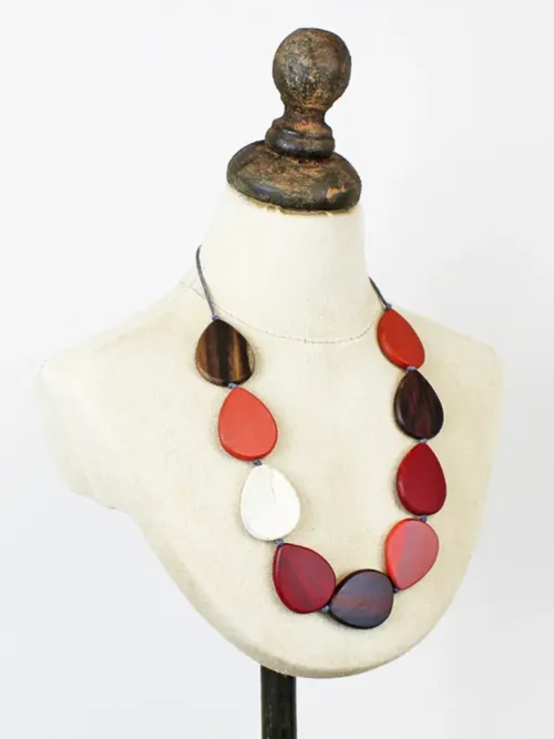 Wooden Teardrop Pebble Necklace