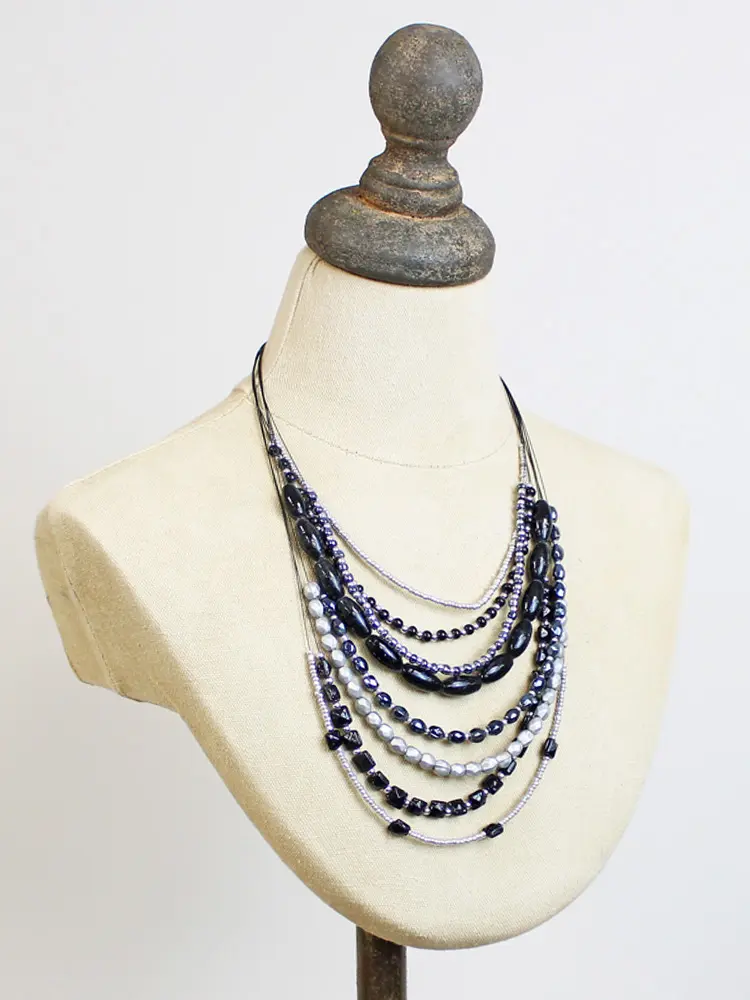 Multistrand Beaded Metallic Collar Necklace