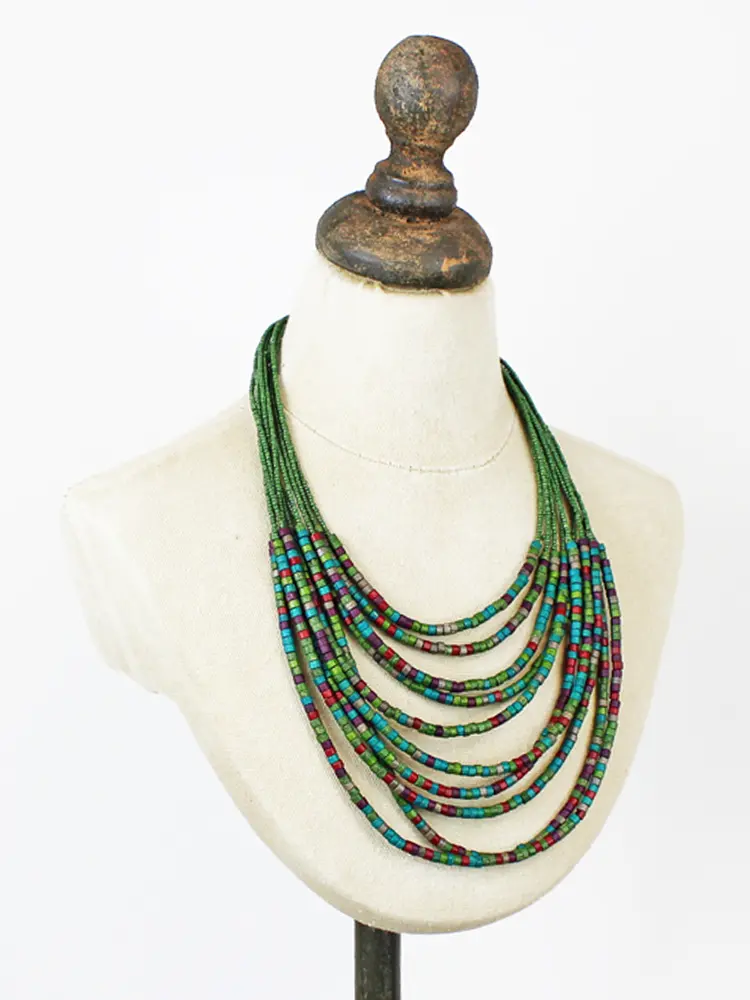 Multi-colour Wooden Beaded Collar Necklace
