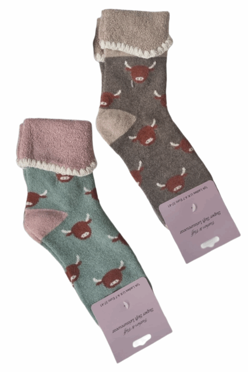 Womens Highland Cow Loungewear Socks WOFTSO0045