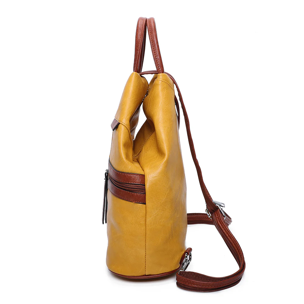 WOACBG0108 - Mustard 3 Faux Leather Backpack