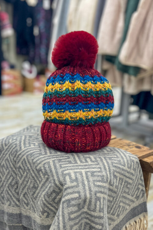 Striped Knitted Bobble Hat