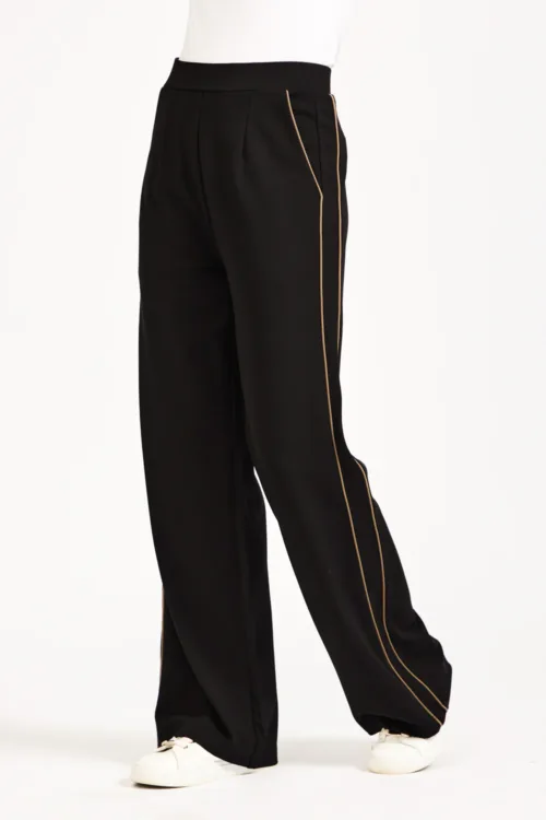 Piped Seam Wide Leg Jersey Trousers
