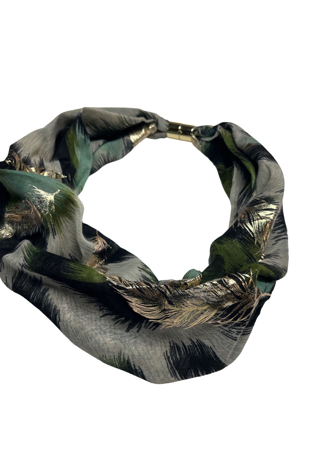 Clathers Scarves-13-WOACSC0176 - Green Shimmer Feather Magnetic Scarf