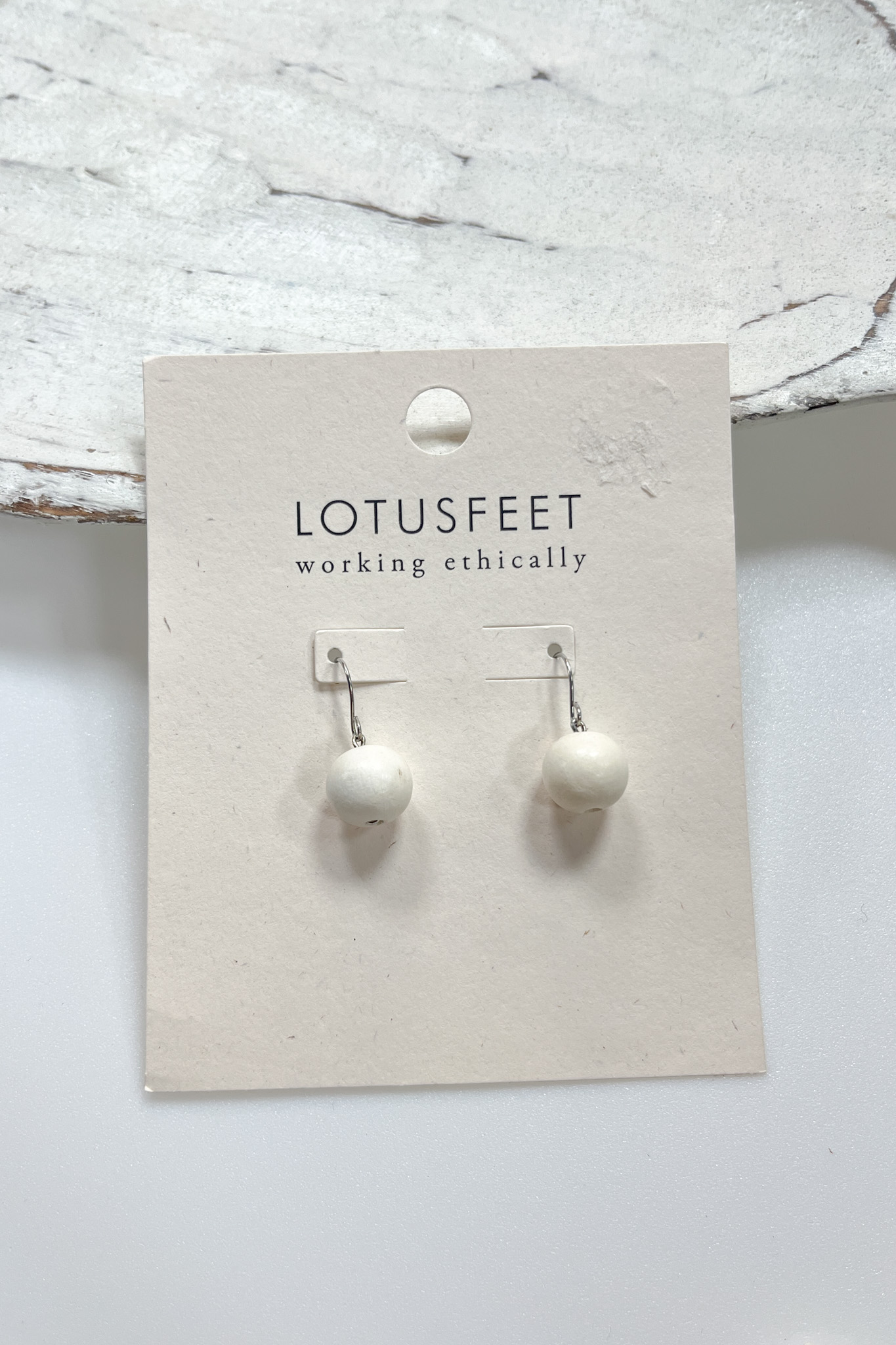 WOJEER0013 - Cream 2 Wooden Ball Drop Earrings