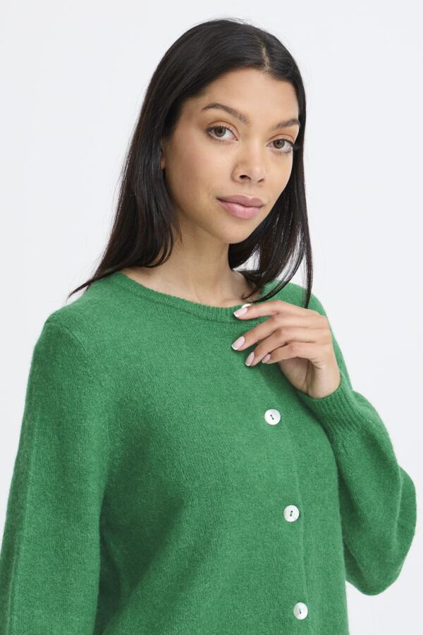 WOCLCA0044 - Green 2 Fine Knit Contrast Button Cardigan