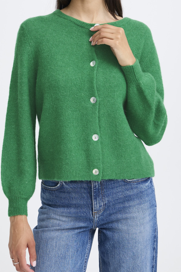 WOCLCA0044 - Green 3 Fine Knit Contrast Button Cardigan