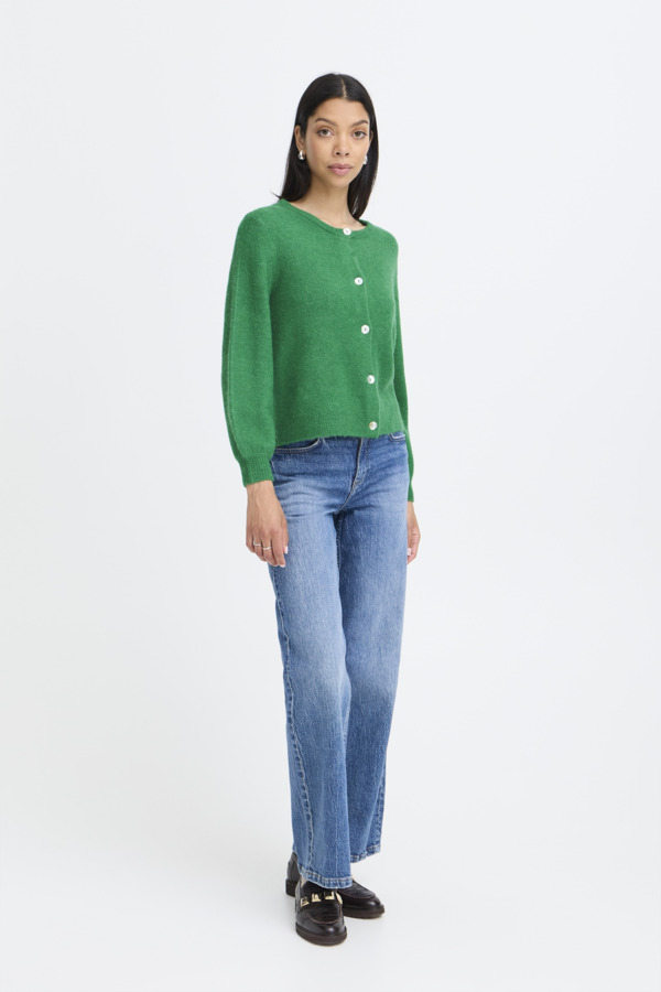 WOCLCA0044 - Green 4 Fine Knit Contrast Button Cardigan