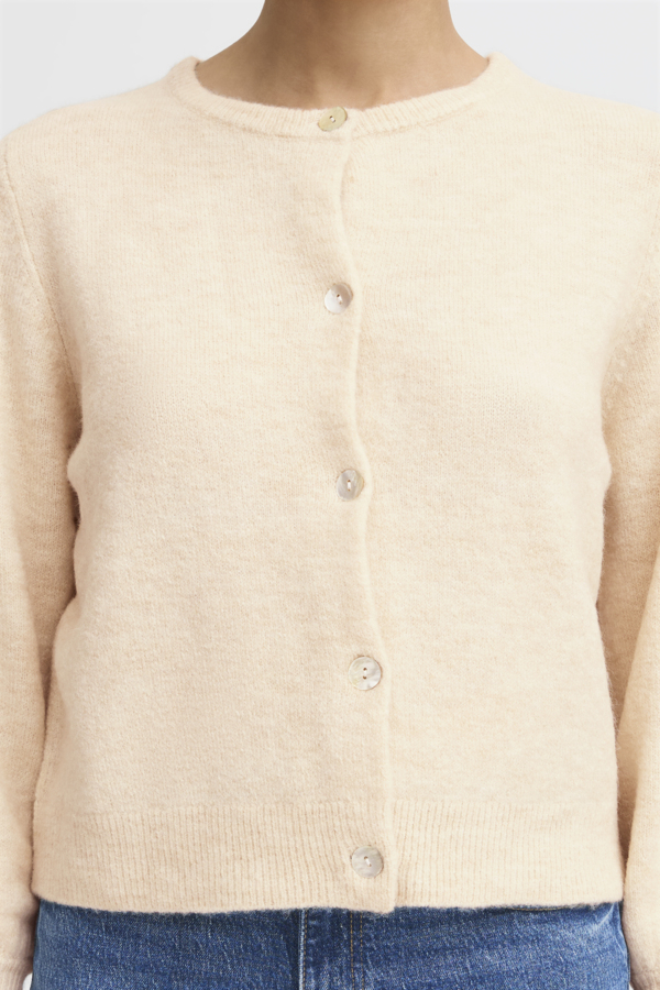 WOCLCA0044 - Oatmeal 2 Fine Knit Contrast Button Cardigan