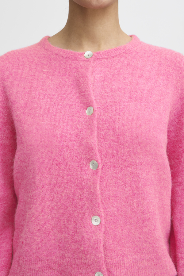 WOCLCA0044 - Pink 3 Fine Knit Contrast Button Cardigan