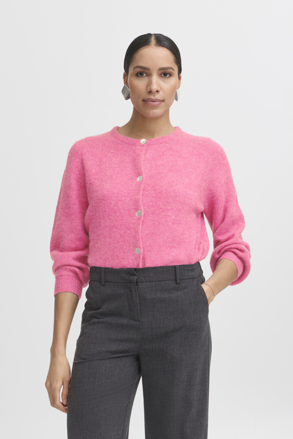 WOCLCA0044 - Pink 4 Fine Knit Contrast Button Cardigan