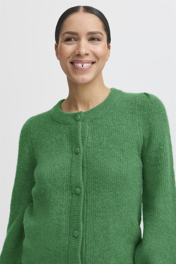WOCLCA0045 - Green 2 Pleated Shoulder Buttoned Cardigan