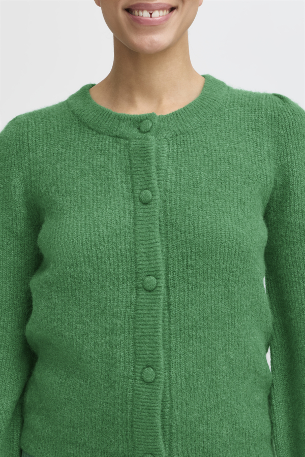 WOCLCA0045 - Green 3 Pleated Shoulder Buttoned Cardigan