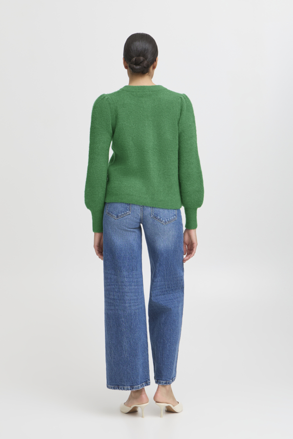 WOCLCA0045 - Green 5 Pleated Shoulder Buttoned Cardigan