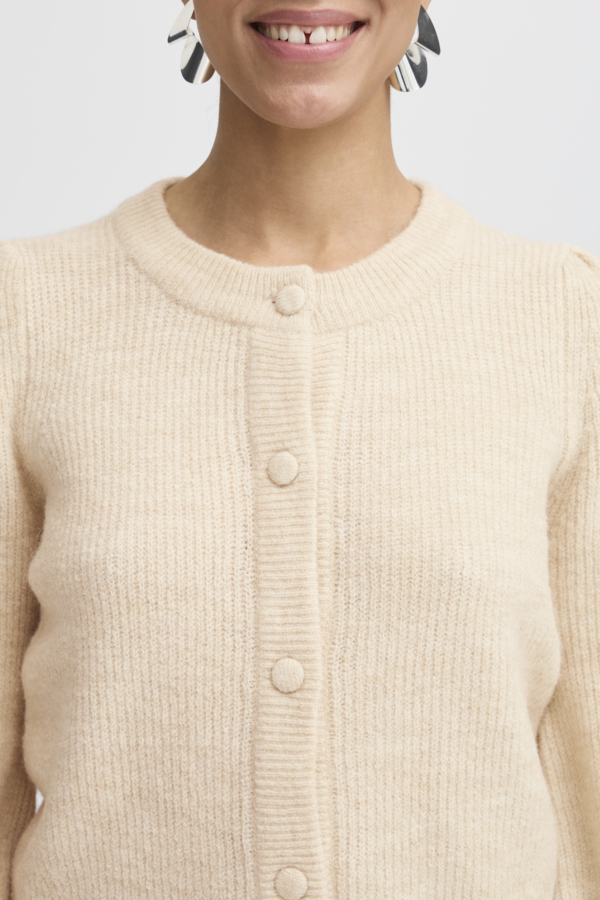 WOCLCA0045 - Oatmeal 3 Pleated Shoulder Buttoned Cardigan