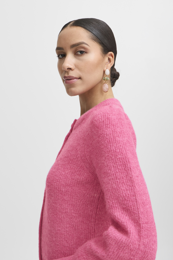 WOCLCA0045 - Pink 2 Pleated Shoulder Buttoned Cardigan