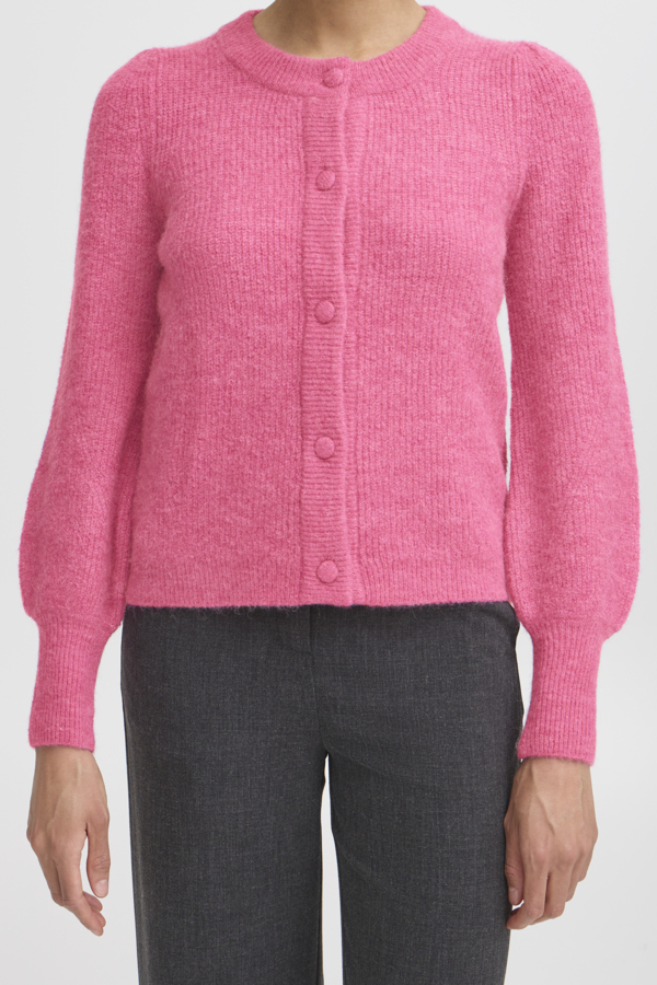 WOCLCA0045 - Pink 3 Pleated Shoulder Buttoned Cardigan