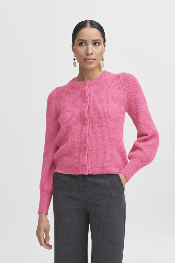 WOCLCA0045 - Pink 4 Pleated Shoulder Buttoned Cardigan