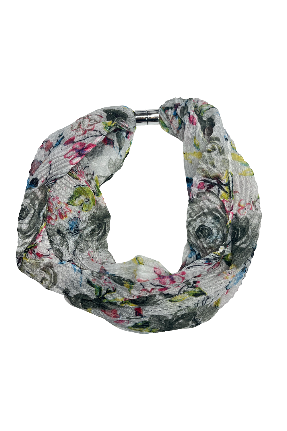 Clathers Scarves-31-WOACSC0179 - Blue Crinkle Rose Floral Magnetic Scarf