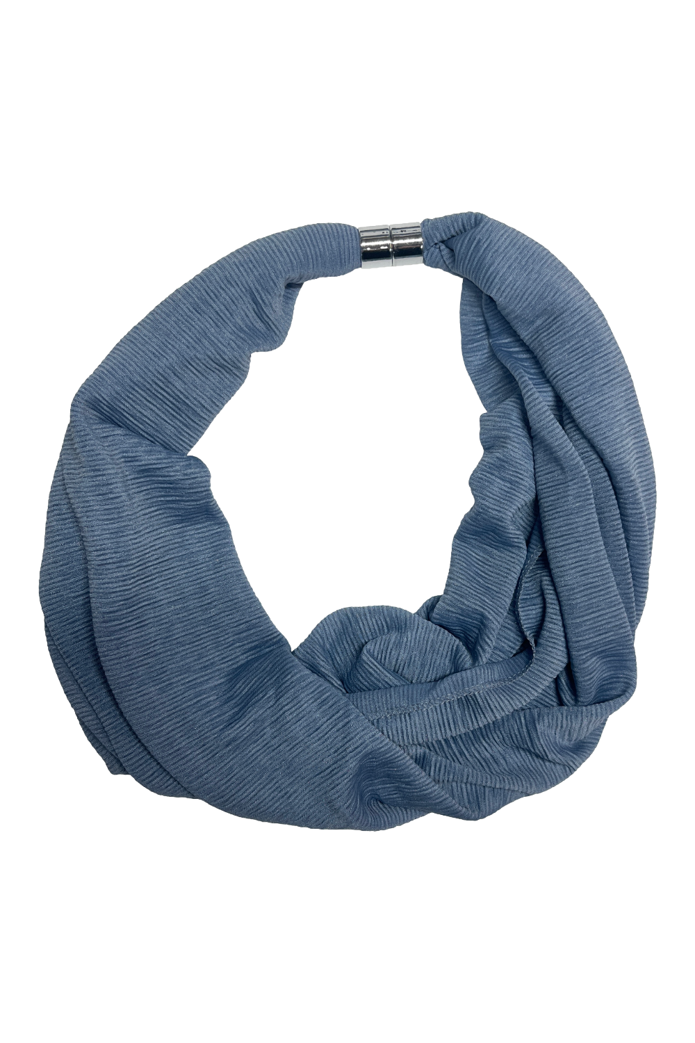 Clathers Scarves-44-WOACSC0188 - Mid Blue Plain Stretchy Magnetic Scarf