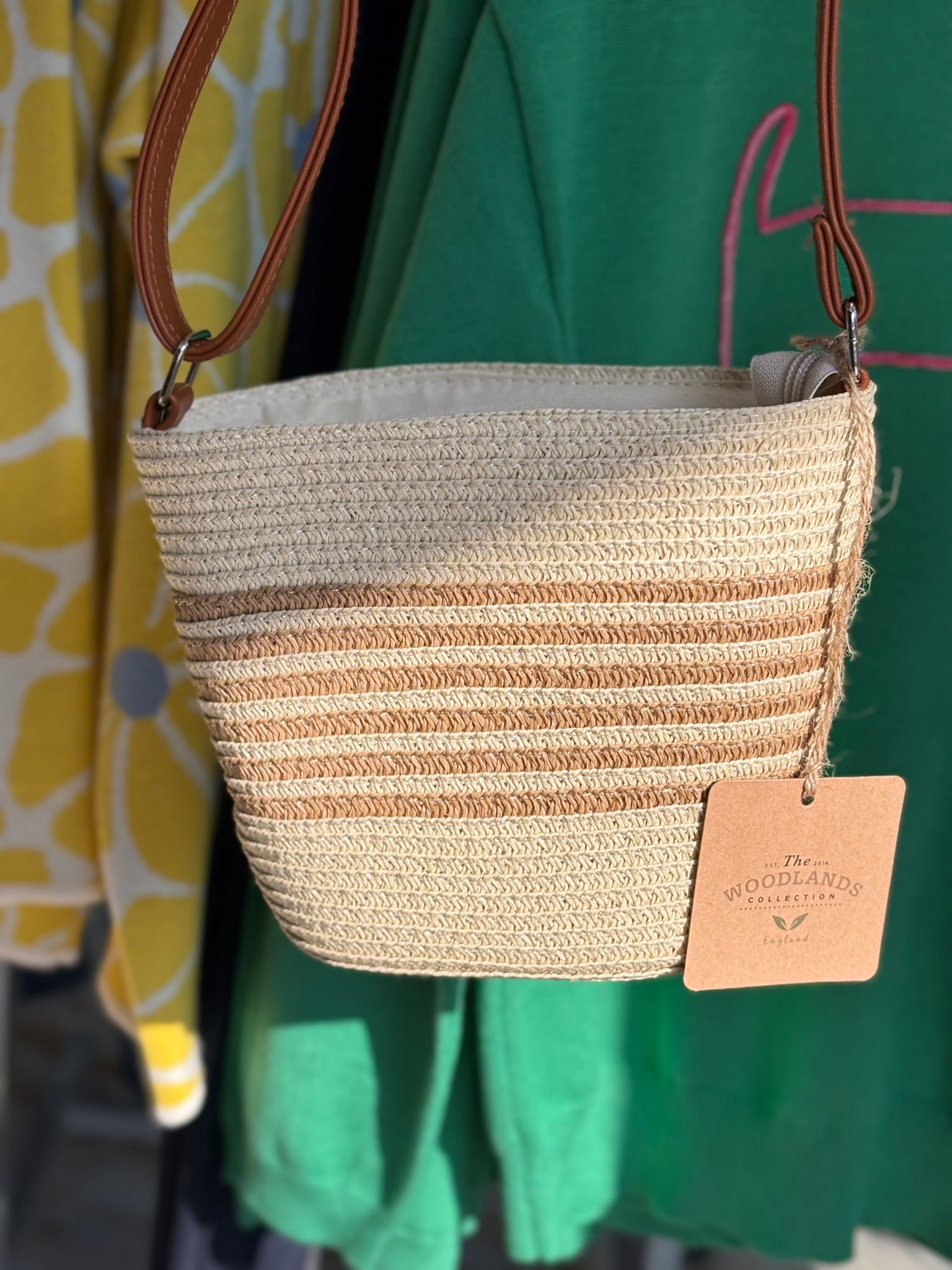Small Striped Straw Crossbody Handbag