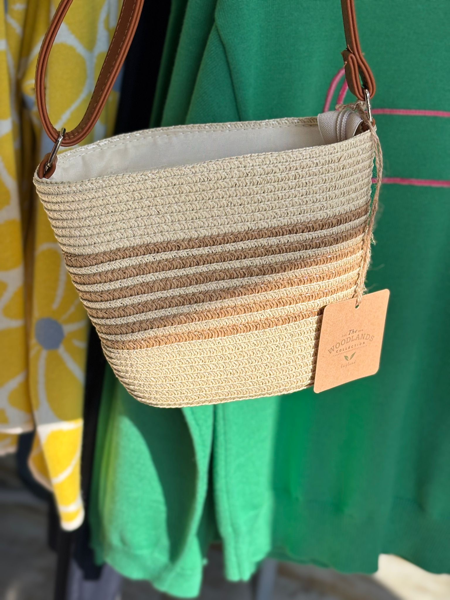 WOACBG0119 - 2 Small Striped Straw Crossbody Handbag