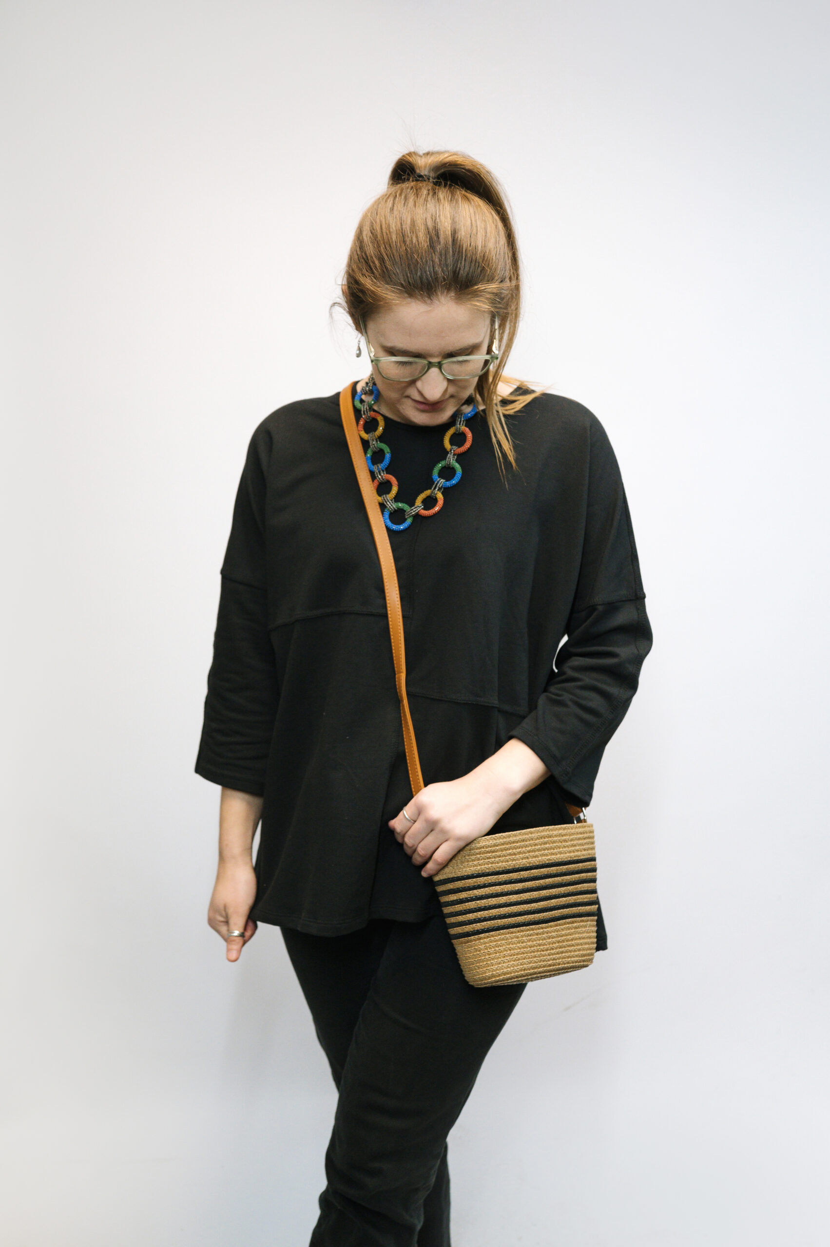 WOACBG0119 - 3 Small Striped Straw Crossbody Handbag