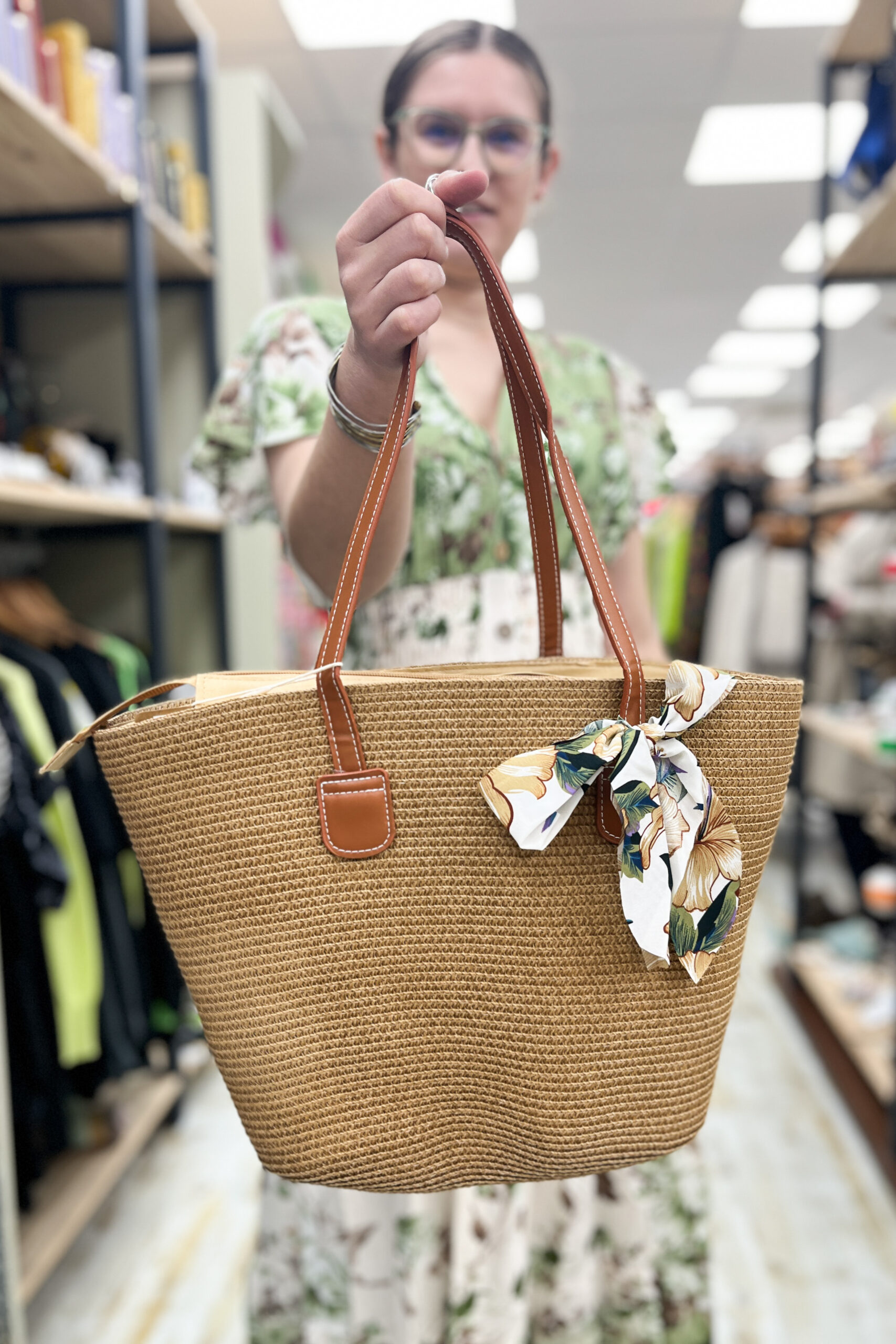 Tropical Straw Shopper Bag