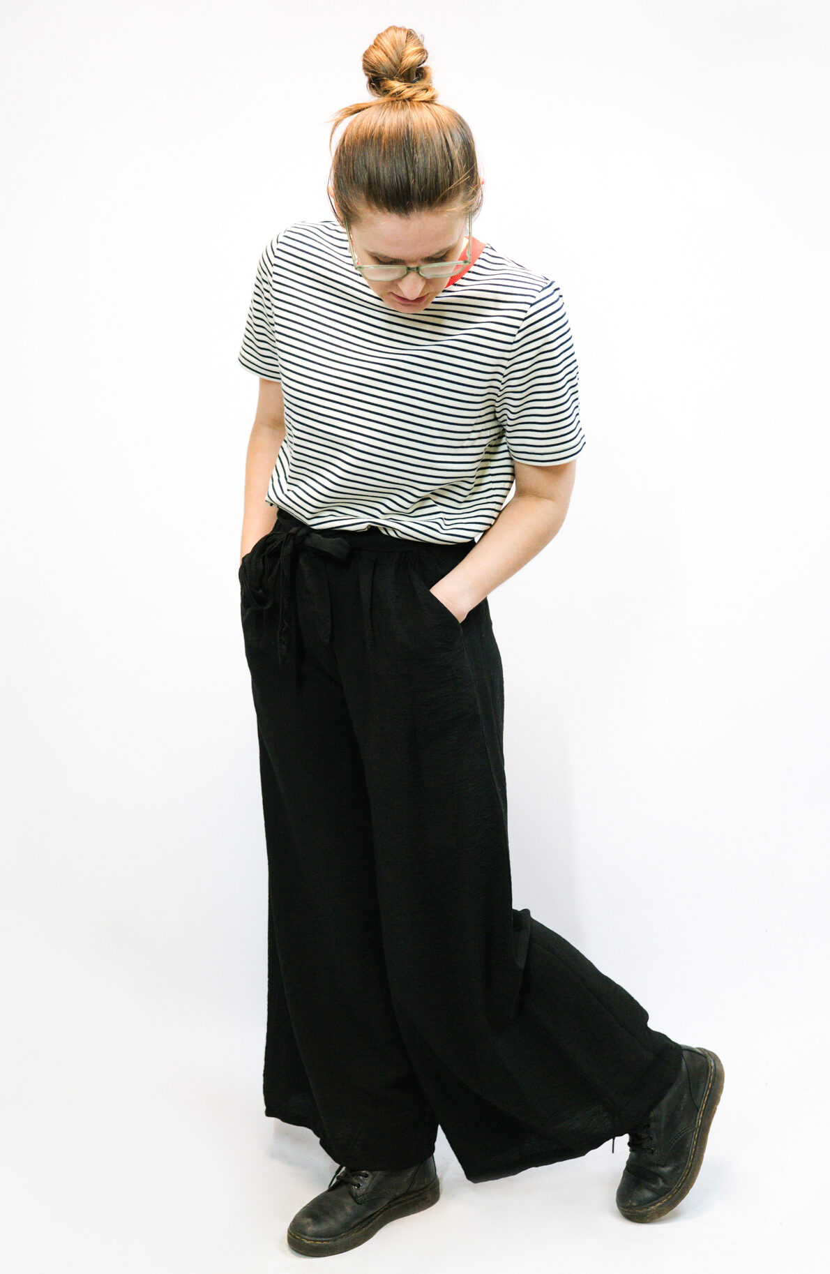 Black Tie Waist Wide Leg Trousers